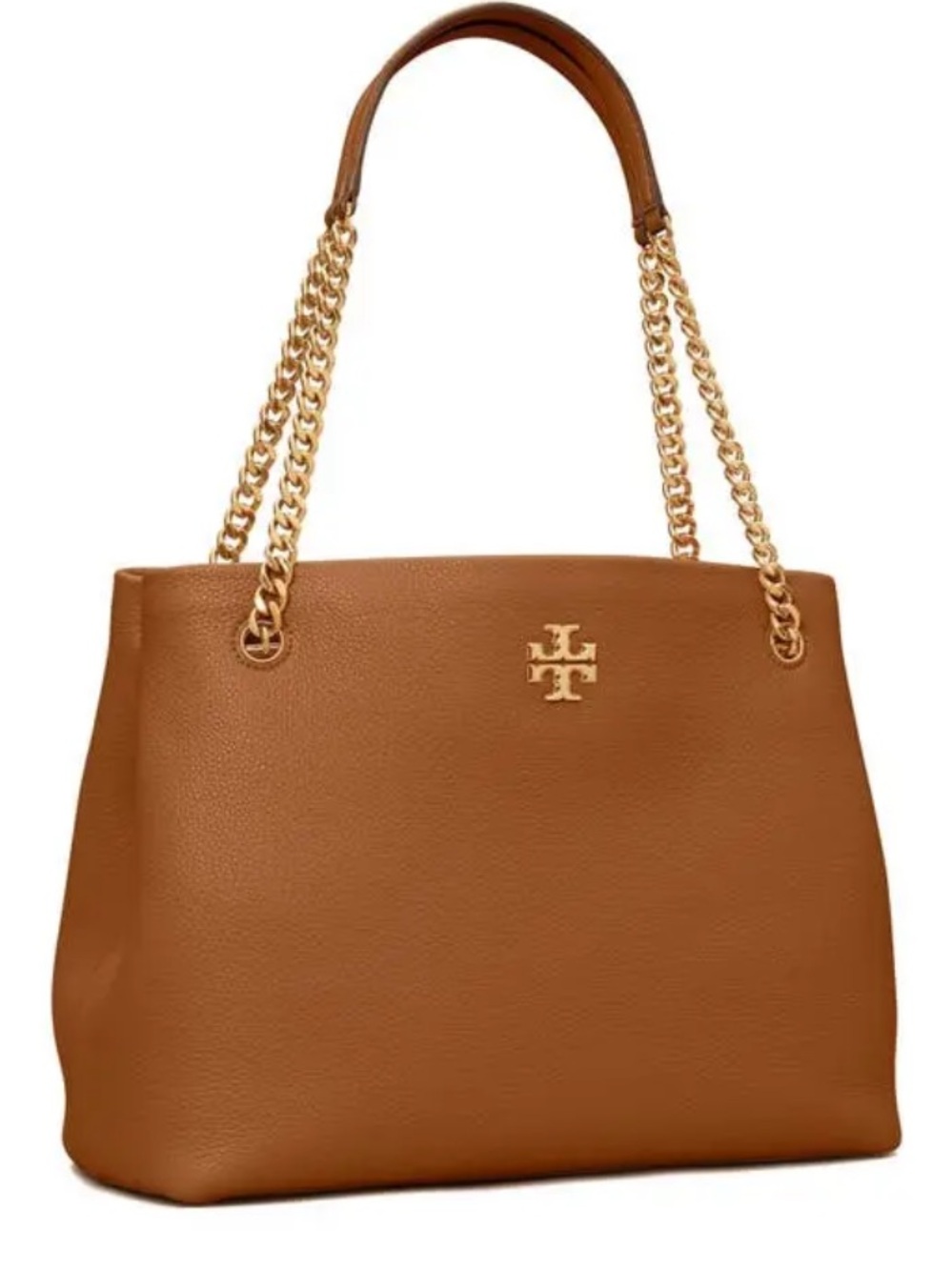 Tory Burch Kira Leather Tote Brown Pebbled Chain Strap Shoulder Bag